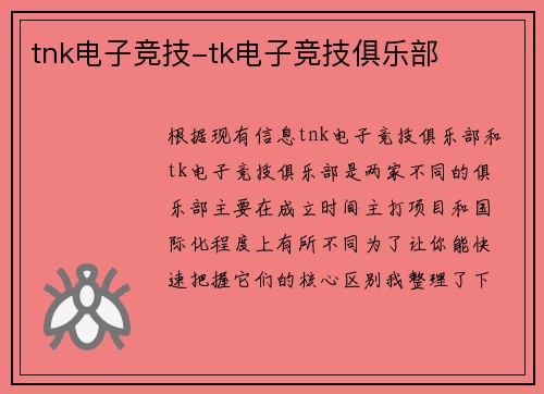 tnk电子竞技-tk电子竞技俱乐部