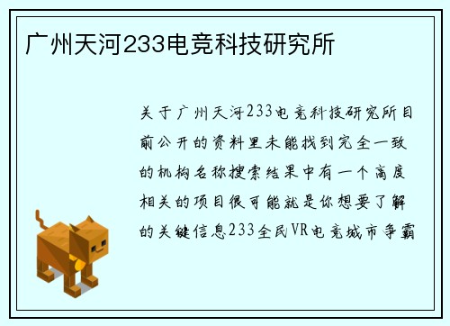 广州天河233电竞科技研究所